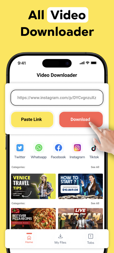 Home screen with paste link and download button